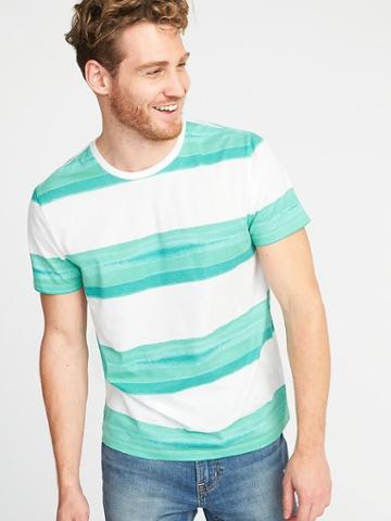 Old Navy Mens Soft-washed Perfect-fit Crew-neck Tee For Men Teal/white Stripe Size Xxxl