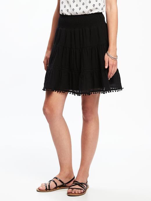 Pom-pom-trim Gauze Circle Skirt For Women
