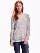 Old Navy Lightweight Striped Boxy Sweater - Gray Stripe