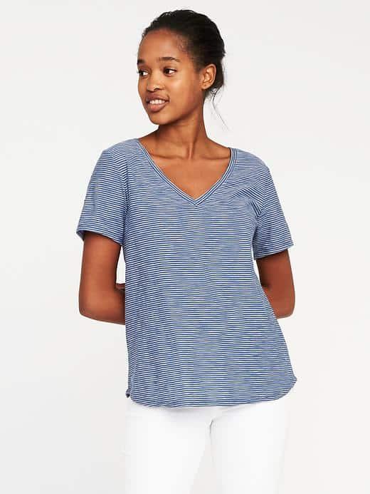 Old Navy Everywear Curved Hem Tee For Women - Navy Stripe