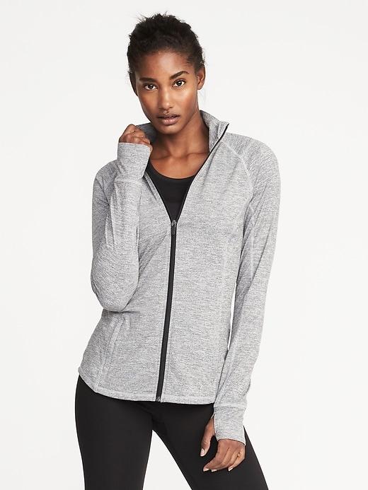 Old Navy Womens Full-zip Melange-stripe Performance Jacket For Women Grey Melange Size L