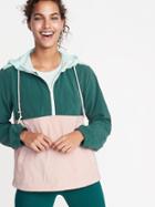 Color-blocked 1/2-zip Nylon Anorak For Women