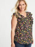 Old Navy Womens Sleeveless Ruffled Floral Plus-size Top Black Print Size 2x