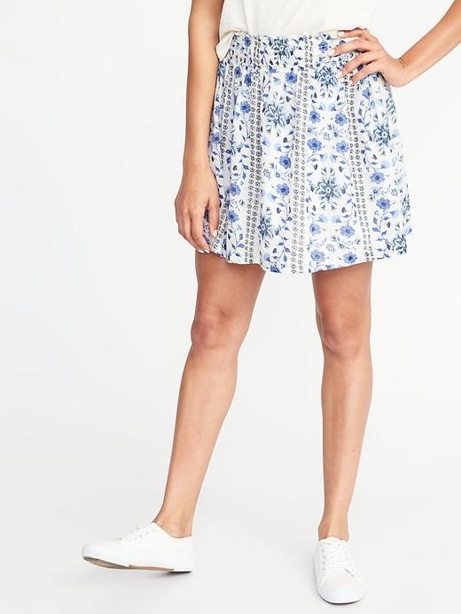 Old Navy Womens Smocked-waist Circle Skirt For Women White Floral Size L