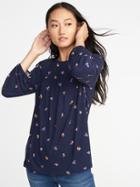 Old Navy Womens Relaxed Lace-trim Balloon-sleeve Top For Women Navy Floral Size Xxl