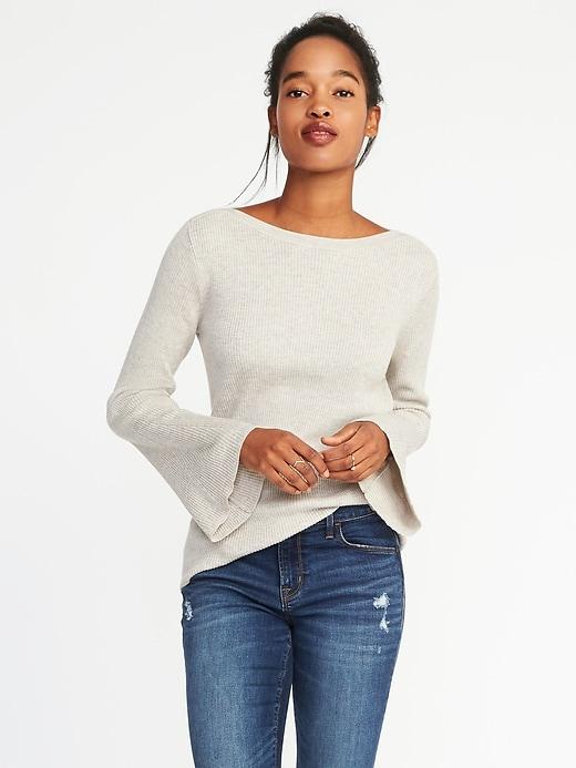 Old Navy Womens Rib-knit Bell-sleeve Sweater For Women Palomino Size Xxl