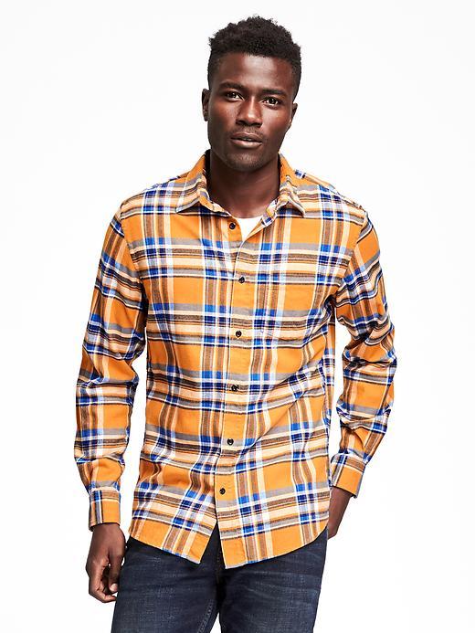 Old Navy Regular Fit Plaid Flannel Shirt For Men - Definitely Dijon