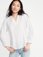 Embroidered Eyelet Split-neck Blouse For Women