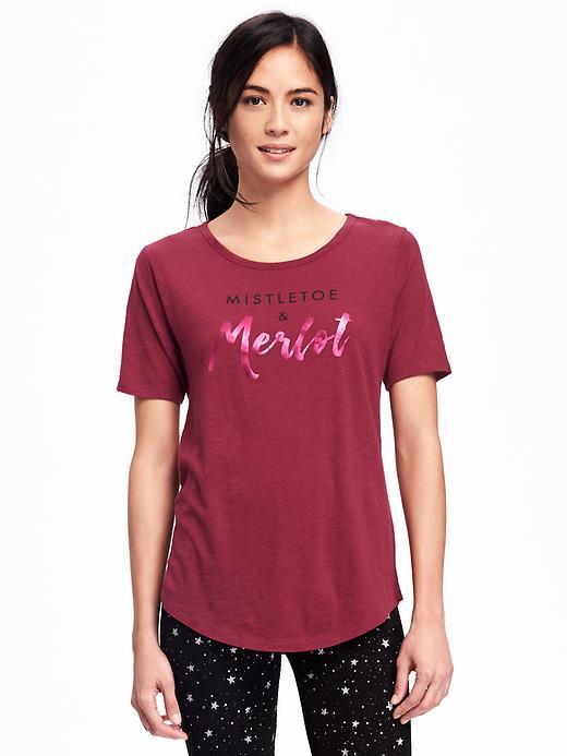 Old Navy Relaxed Graphic Crew Neck Tee For Women - Cranberry Cocktail