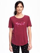 Old Navy Relaxed Graphic Crew Neck Tee For Women - Cranberry Cocktail