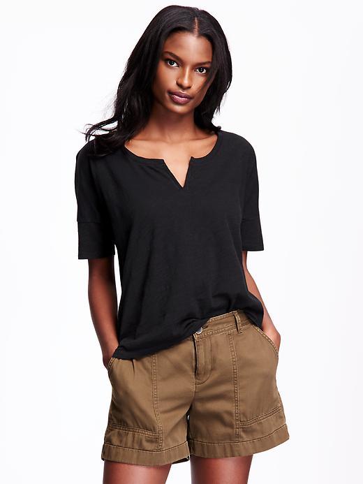 Old Navy Split Neck Boyfriend Tee For Women - Blackjack