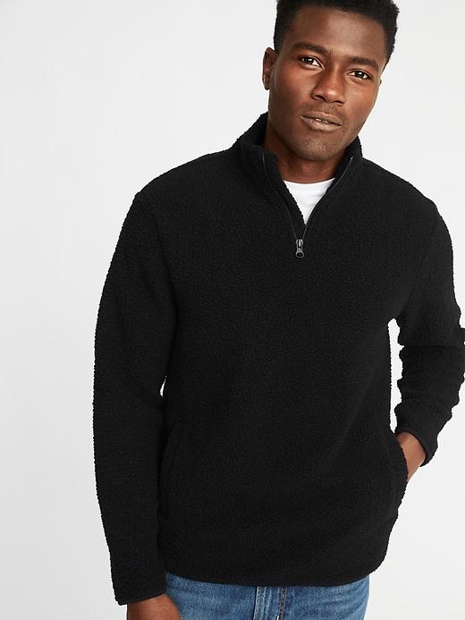Old Navy Mens 1/4-zip Sherpa Pullover For Men Black Size S