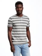 Old Navy Striped Pique Henley For Men - Grey