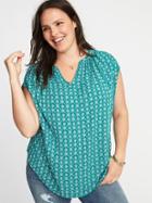 Old Navy Womens Plus-size Split-neck Cocoon Top Green Geometric Size 1x