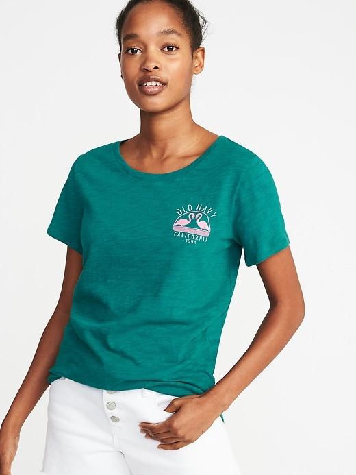 Old Navy Womens Everywear Logo-graphic Crew-neck Tee For Women I Can';t Teal Size S