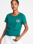 Old Navy Womens Everywear Logo-graphic Crew-neck Tee For Women I Can';t Teal Size S