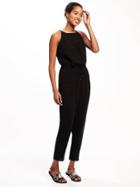 Old Navy High Neck Crochet Yoke Jumpsuit For Women - Black