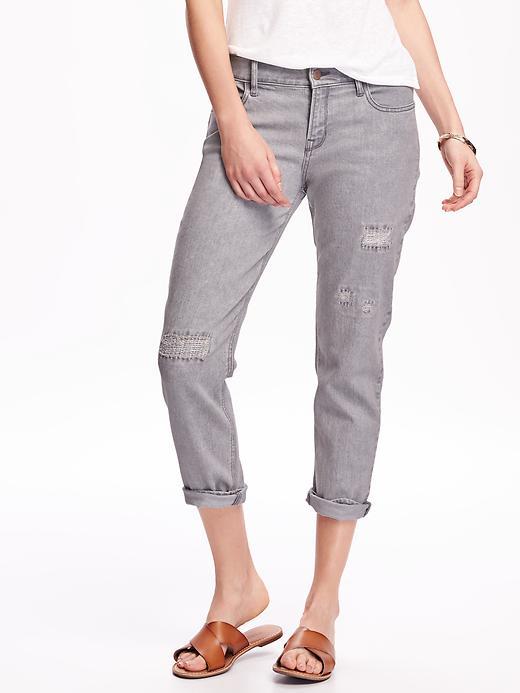 Old Navy Destroyed Skinny Boyfriend Jeans For Women - Gray Wash