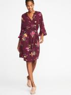 Old Navy Womens Waist-defined Henley Dress For Women Burgundy Floral Size Xxl