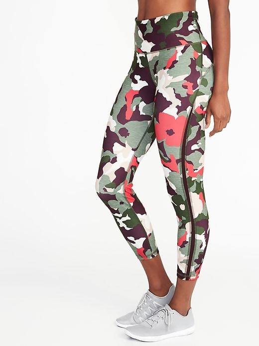 Old Navy Womens High-rise 7/8-length Mesh-trim Compression Leggings For Women Green/pink Print Size L