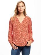 Old Navy Printed Lightweight Shirred Blouse For Women - Red Floral