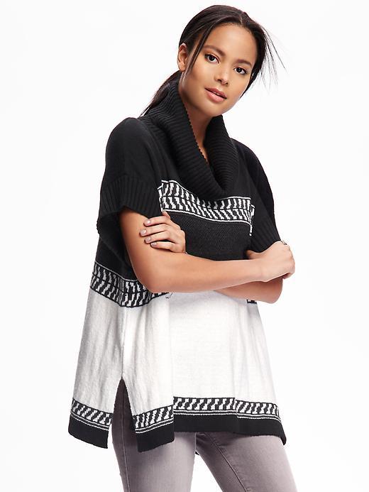Old Navy Patten Poncho Pullover For Women - Neutral Stripe Top
