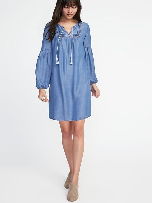 Old Navy Womens Embroidered Tencel Shift Dress For Women Medium Wash Size S