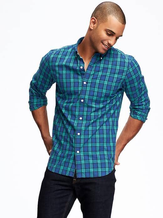 Old Navy Regular Fit Classic Plaid Shirt For Men - Blue Camouflage