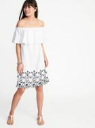 Old Navy Womens Off-the-shoulder Linen-blend Cutwork Shift Dress For Women Calla Lilies Size M