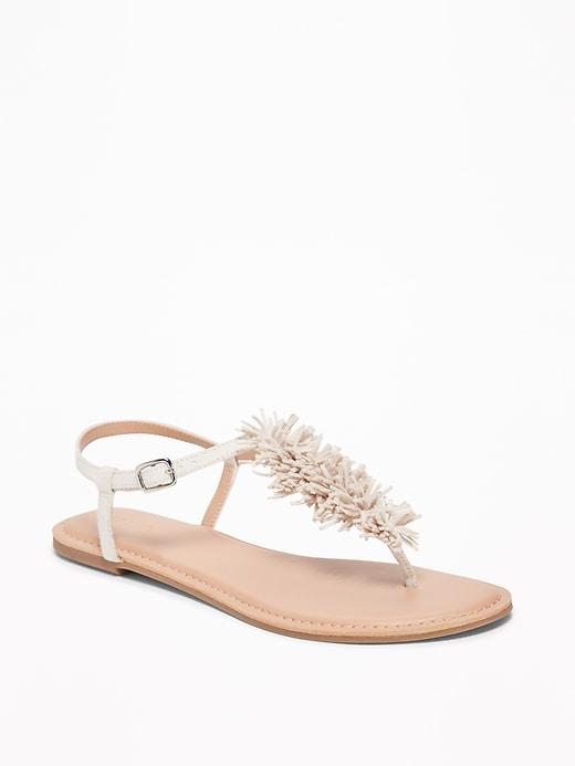 Old Navy Womens Sueded Fringe T-strap Sandals For Women Bone Size 6