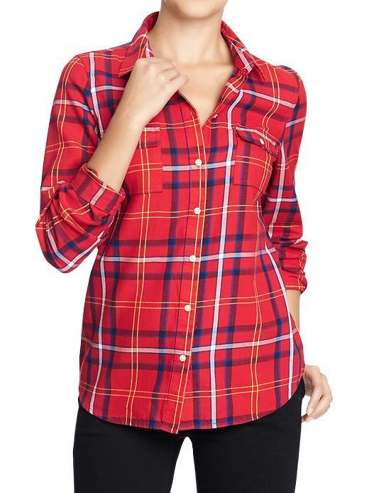 Old Navy Old Navy Womens Plaid Shirts - Red Multi Plaid