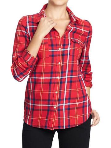 Old Navy Old Navy Womens Plaid Shirts - Red Multi Plaid
