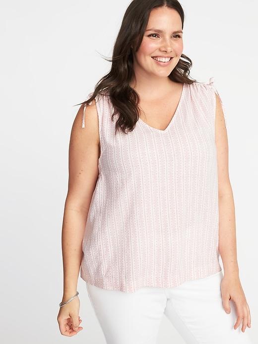 Old Navy Womens Plus-size Sleeveless Linen-blend Tie-shoulder Top Pink Print Size 3x