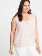 Old Navy Womens Plus-size Sleeveless Linen-blend Tie-shoulder Top Pink Print Size 3x