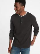 Old Navy Mens Chunky-textured Thermal-knit Henley For Men Black Size L