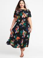 Old Navy Womens Waist-defined Plus-size Midi Dress Black Floral Size 3x