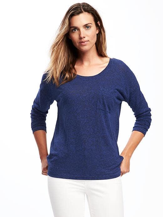 Old Navy Linen Blend Boyfriend Tee For Women - Stunning Blue