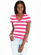Old Navy Womens Fitted V Neck Tees Size L Tall - White/pink Stripe