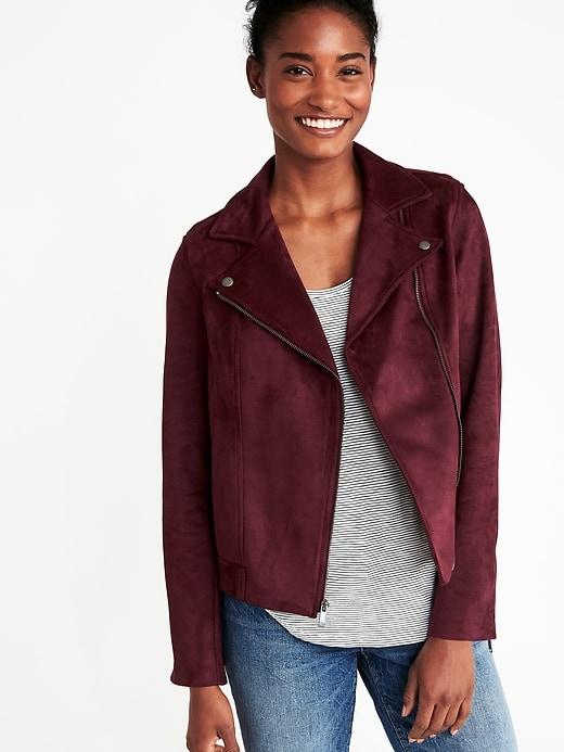 Old Navy Womens Sueded-knit Moto Jacket For Women Wine Purple Size S