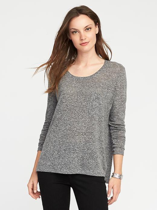 Old Navy Boyfriend Linen Blend Tee For Women - Dark Charcoal Gray