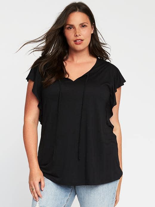 Old Navy Relaxed Tie Front Ruffle Sleeve Top - Black