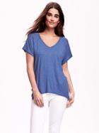 Old Navy Slub Knit V Neck Cocoon Tee - Blue Typhoon