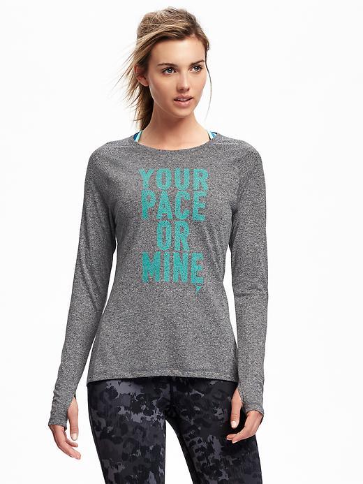 Old Navy Go Dry Performance Graphic Long Sleeve Top For Women - Heather Gray