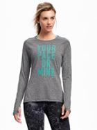 Old Navy Go Dry Performance Graphic Long Sleeve Top For Women - Heather Gray