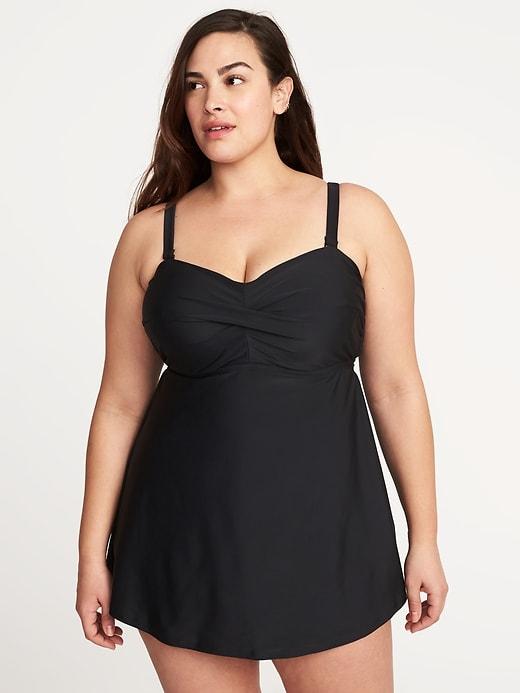 Old Navy Womens Smooth & Slim Plus-size Bandeau Swim Dress Ebony Size 1x