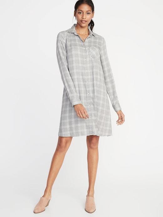 Old Navy Womens Plaid Swing Shirt Dress For Women Gray Plaid Size L