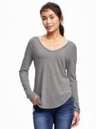 Old Navy Relaxed V Neck Tee For Women - Dark Heather Grey