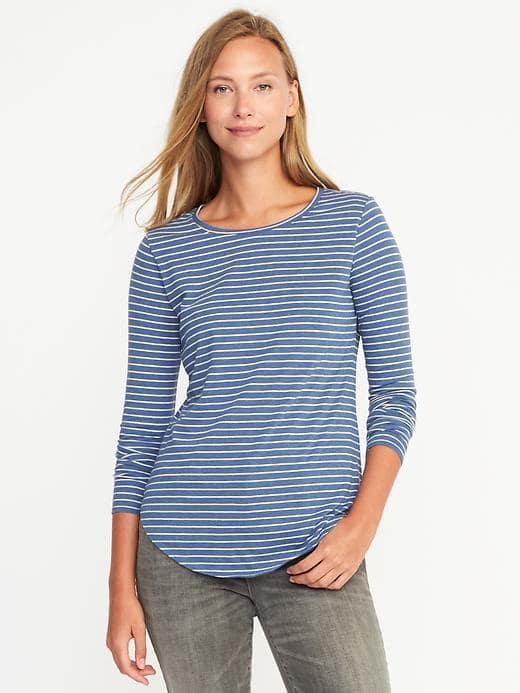 Old Navy Everywear Crew Neck Tee For Women - Blue Stripe