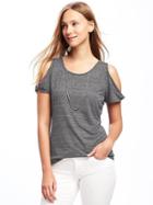Old Navy Relaxed Cutout Shoulder Top For Women - Dark Charcoal Gray
