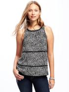 Old Navy Eyelet Trim Tank For Women - Black Print